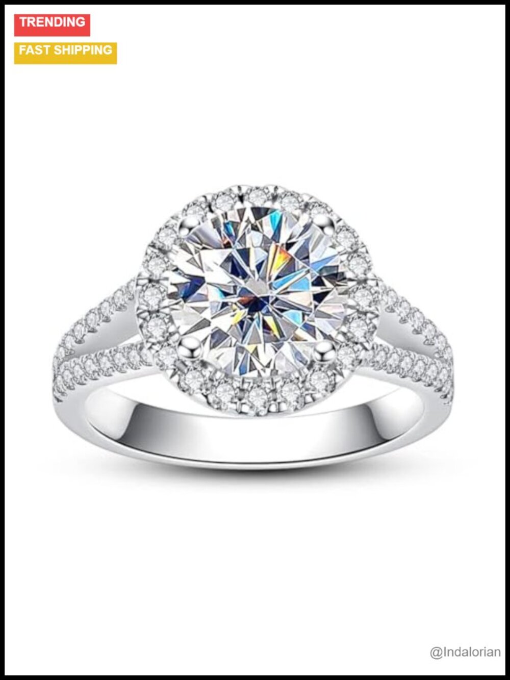Moissanite Engagement Ring 3ct D Color VVS1 925 Sterling Silver Halo